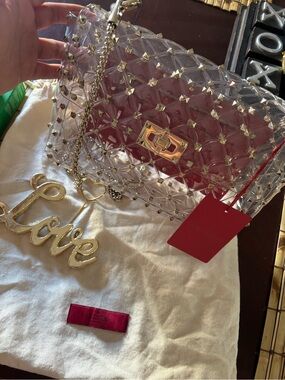 Valentino Garavani Clear Studded Crossbody with Red Interior and Gold Hardware